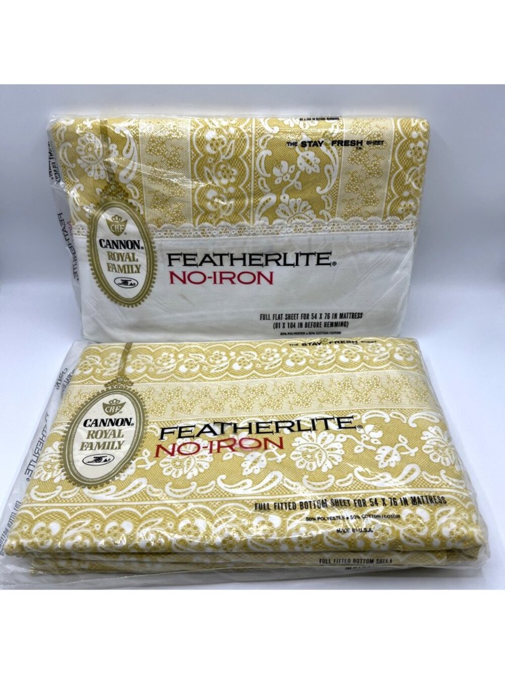 Cannon Royal Family Featherlite Full Sheet Set Fitted Flat Gold Royal Lace